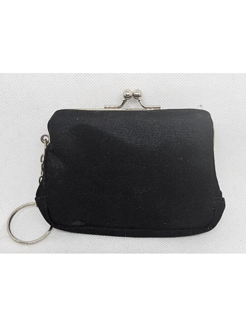 Black Kiss Lock Coin Purse Keychain Small Fabric Change Wallet Retro Style